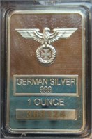 German silver 999 1 oz bar