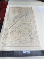 Old map of the region between Gettysburg,
