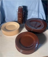 Brown and cream colored dishes