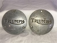 Two Triumph Twins Rotor Primary Covers with Logo