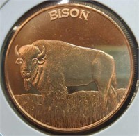 One oz fine copper coin bison
