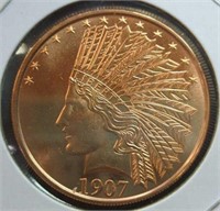 One oz fine copper coin Indian Head