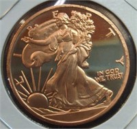 One oz fine copper coin walking liberty