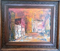 Framed Cityscape Painting. Signed