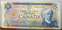 1972 Canadian $5 bank note