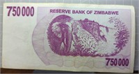 Zimbabwe $750,000 bank note