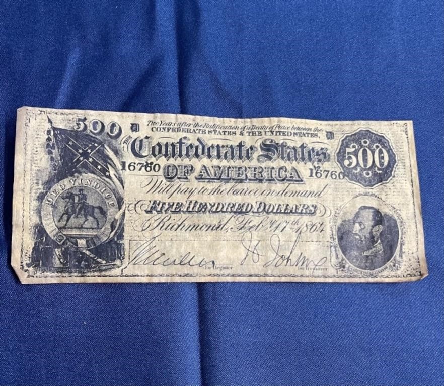 Confederate $500 copy advertising paper money