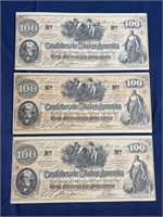 Facsimile confederate paper money $100 lot of 3