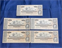 Facsimile confederate paper money $20 lot of 5