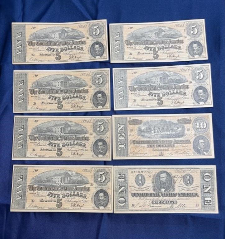 Facsimile confederate paper money $10 $5 $1