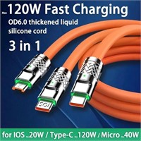 120w fast charging 3 way phone charger cable