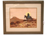 Austin Deuel Watercolor Western Indian Soldier Pai