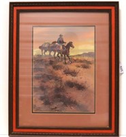 Ron Steward Watercolor "Sundown" Western Art