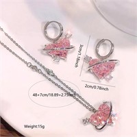 Pink crystal Heart Necklac Earring Set