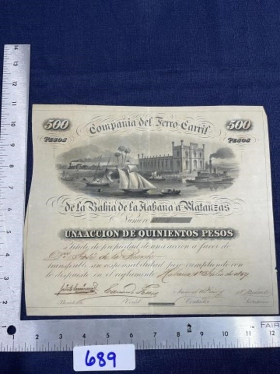 1859 Cuba Railroad bond American bank note