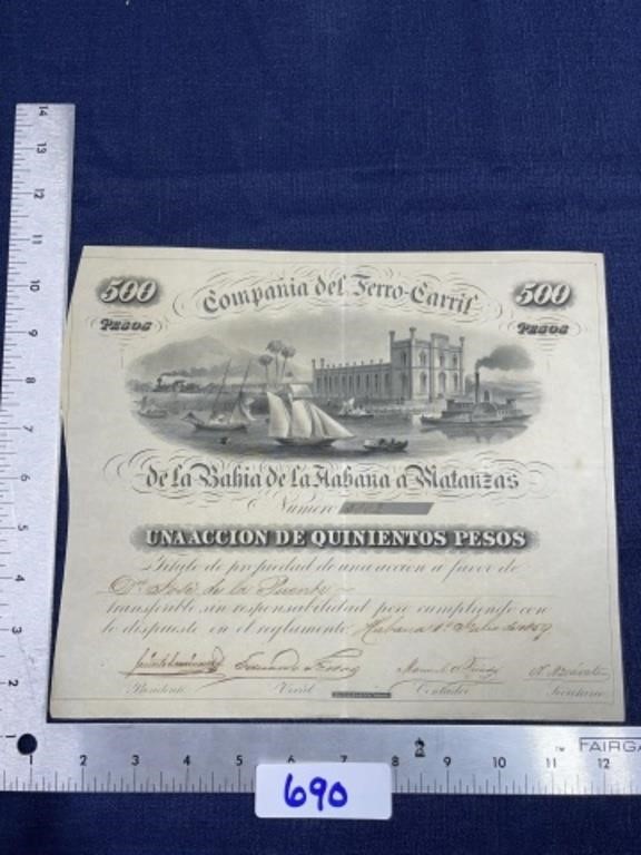 1859 Cuba Railroad Bond American bank note