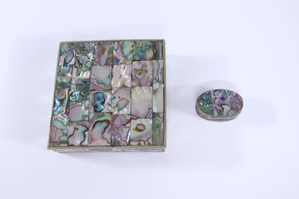 Mid-Century Abalone Alpaca Silver Jewelry & Pill B