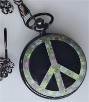 Peace sign pocket watch w/pocketclip