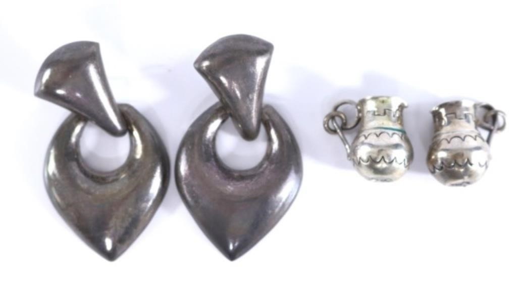 Sterling Silver Vintage Earrings - Two Pairs Mexic