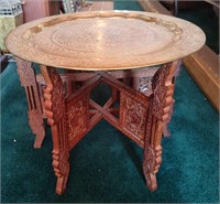 Intricately Carved Turkish Brass & Wood Table