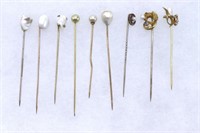 (9) 10k & 14k Gold Vintage Hat Pins with Pearls