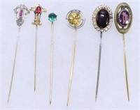 (6) 10k Gold Vintage Gemstone Hat Pins