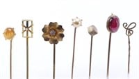 (7) 10k Antique Hat Stick Pins