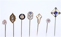 (7) Antique 10k Gold Hat Stick Pins