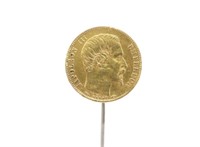5 Franc Gold Coin Stick Pin - Date Obscured