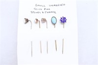 (5) Vtg Hat Stick Pins - stones & enamel