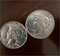 2 Peace Silver Dollars 1923 and 1924 Uncirculated