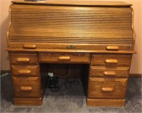Accuride Oak Roll Top Desk 56 x 29 x 48H