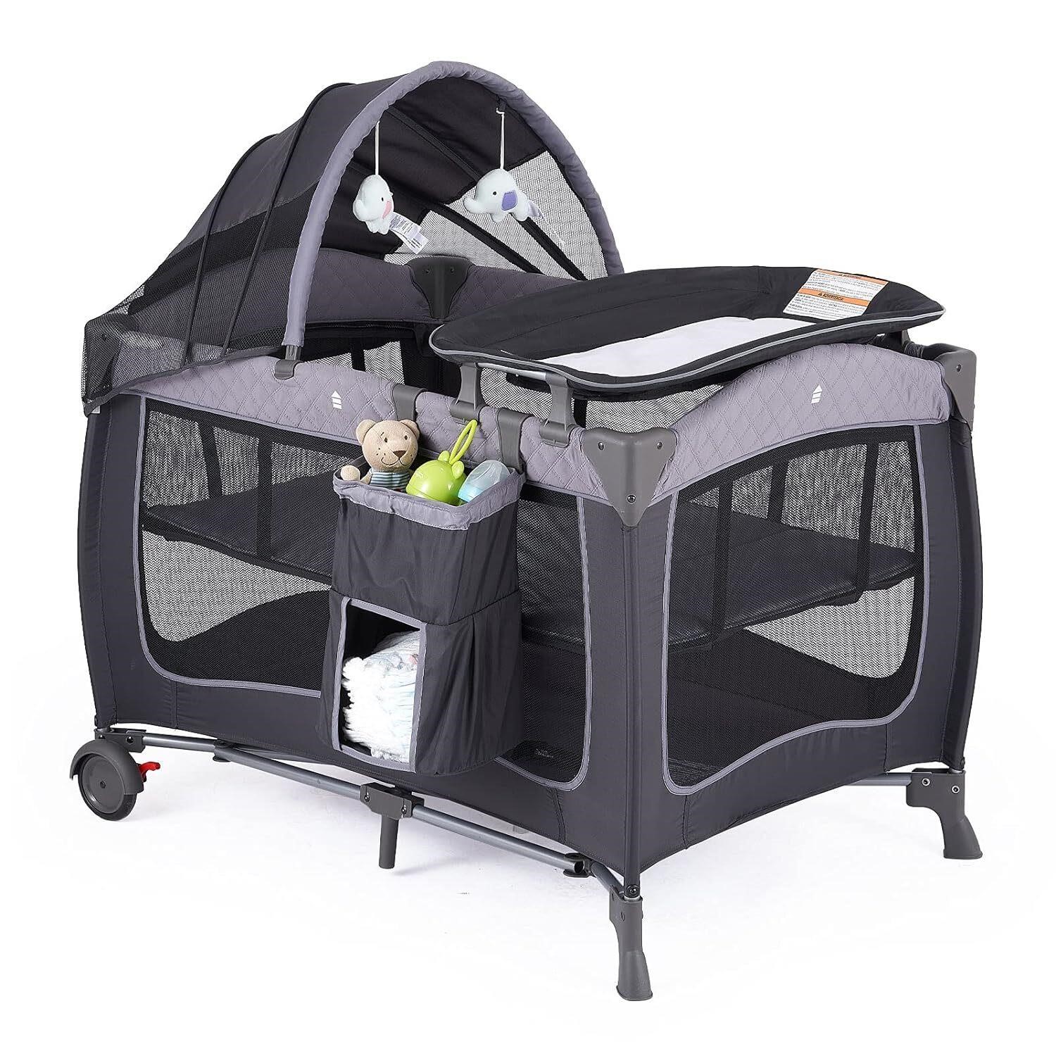 Pamo Babe Portable Playard  Foldable Crib (Grey)