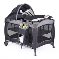 Pamo Babe Portable Playard  Foldable Crib (Grey)