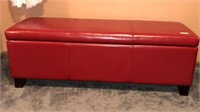 Red Faux Leather Bench Hinges Lid 47 x 17 x 16H