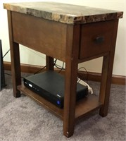 Faux Marble End Table with Drawer 22 x 13 x 22H