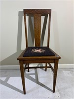 Arts & Crafts Style w Needlepoint Stitched Seat