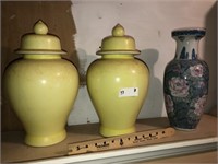 (2) Yellow Urns & Oriental Vase
