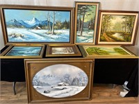 7pc Framed Paintings: Landscapes, Seascapes