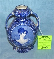 Antique blue decorated portrait vase