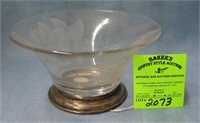 Antique etched glass floral decorated bowl