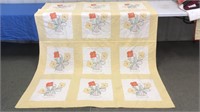 Antique hand embroidered, pieced & quilted flower