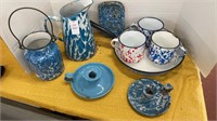 Antique - graniteware - All blue & 1 red mug-