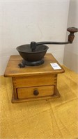 Antique coffee grinder -cast iron top -  wooden