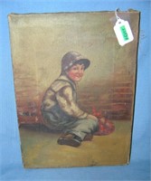 Antique child painting on canvas circa late 1800s