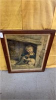 Antique - wooden frame with "Hide & Seek" print -