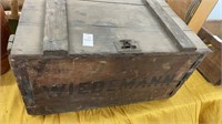 Primitive wooden crate box with hinged lid -