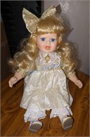 Long Blonde Blue Eye China Doll w/ Gold Bow