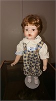 Short haired Plaid Bibbed China Doll