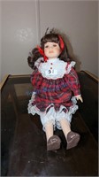 Plaid Outfit Dress black haired China Doll